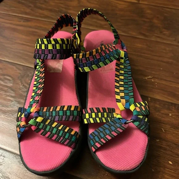 CORKYS QUICKSTEP PLATFORM WOMEN SANDAL 8 COLORFUL ELASTIC WOVEN STRAP VEGAN - Picture 2 of 6